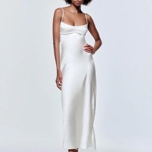 NWT Zara Satin Effect Cutout Midi Dress White (M)